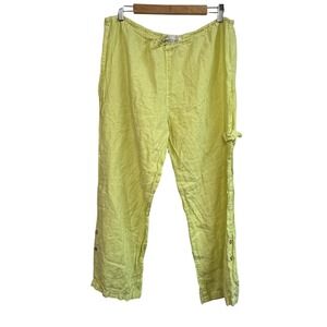 La Costa Resort Spa Women 100% Linen Cropped Pants Yellow Size XL Button Side